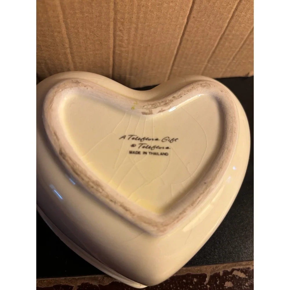 Vintage Teleflora Ceramic Heart Shaped Jewelry Trinket Box w Lid Angels Thailand